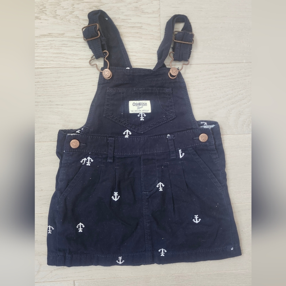 Oshkosh B'gosh Baby Girl Navy White Anchor Overall Dress 24 Months